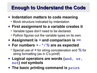 python basics: understanding indentation and if... Python ppt | PPT