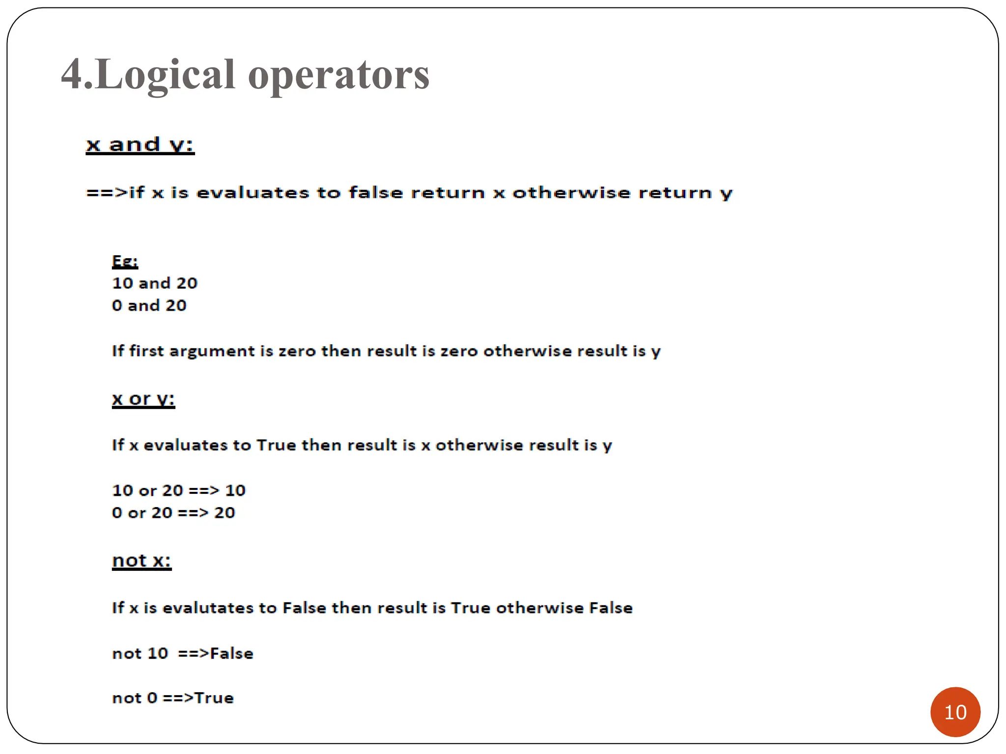 4.Logical operators
10
 