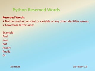 FUNDAMENTALS OF PYTHON LANGUAGE | PPTX