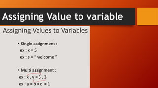 Assigning Value to variable
 