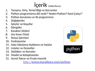 Python Programlama Diline Giriş Ders Sunusu (Güncelleme 2025) | PDF