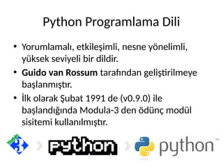 Python Programlama Diline Giriş Ders Sunusu (Güncelleme 2025) | PDF