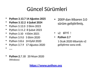 Python Programlama Diline Giriş Ders Sunusu (Güncelleme 2025) | PDF