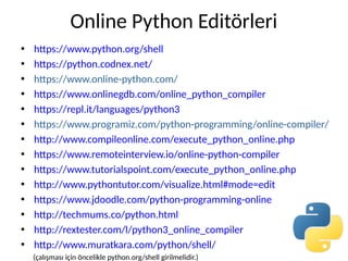 Python Programlama Diline Giriş Ders Sunusu (Güncelleme 2025) | PDF