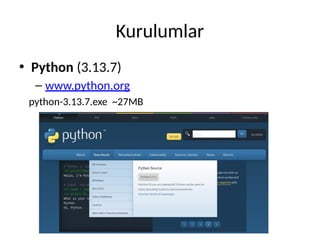 Python Programlama Diline Giriş Ders Sunusu (Güncelleme 2025) | PDF