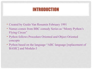 Comprehensive Introduction to Python Programming and OOP Concepts | PPTX