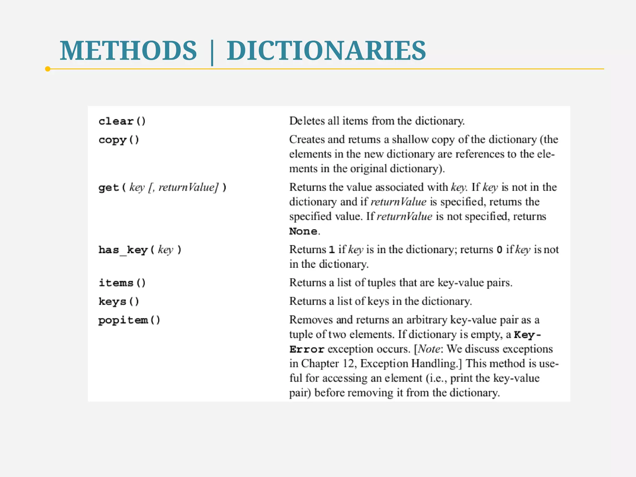 METHODS | DICTIONARIES 
60 
 