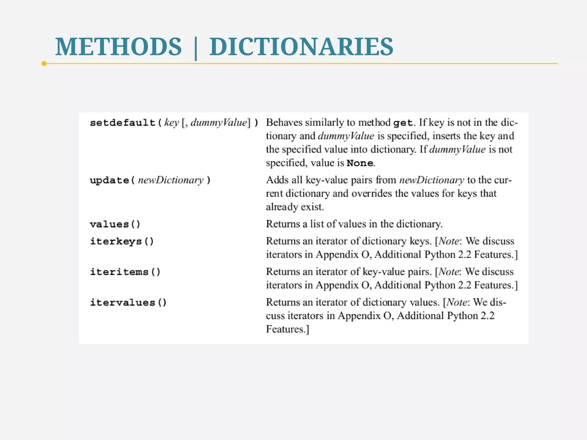 METHODS | DICTIONARIES 
61 
 