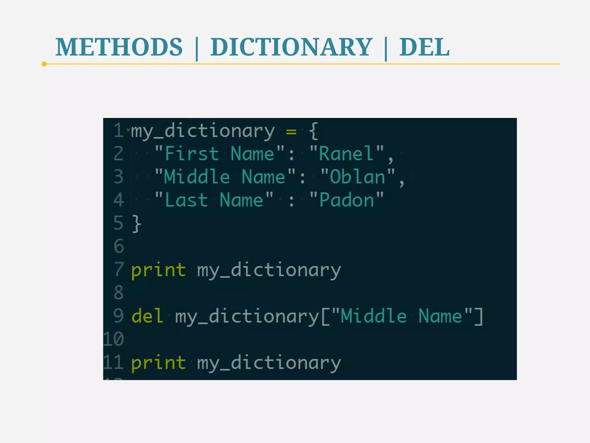 METHODS | DICTIONARY | DEL 
63 
 