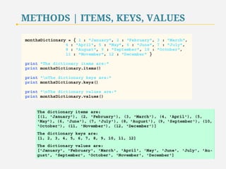 METHODS | ITEMS, KEYS, VALUES 
58 
 
