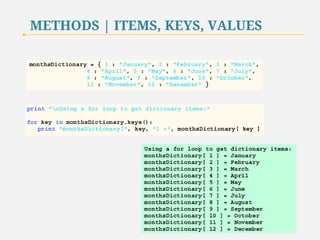 METHODS | ITEMS, KEYS, VALUES 
59 
 