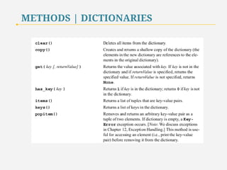 METHODS | DICTIONARIES 
60 
 
