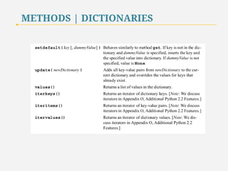 METHODS | DICTIONARIES 
61 
 