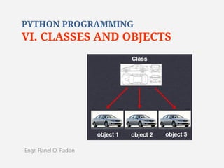 PYTHON PROGRAMMING

VI. CLASSES AND OBJECTS

Engr. Ranel O. Padon

 