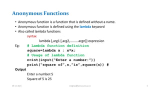 Python programming: Anonymous functions, String operations | PPT