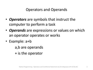 Operators and Control Statements in Python | PPT