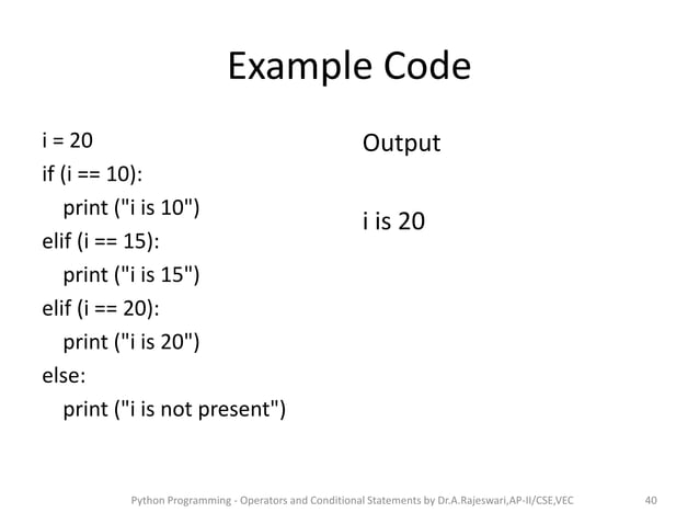 Operators and Control Statements in Python | PPT