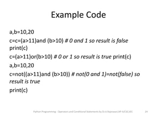 Operators and Control Statements in Python | PPT