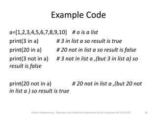 Operators and Control Statements in Python | PPT