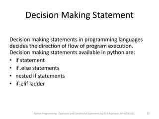 Operators and Control Statements in Python | PPT