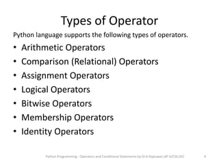 Operators and Control Statements in Python | PPT