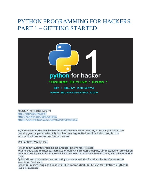 PYTHON PROGRAMMING FOR HACKERS. PART 1 – GETTING STARTED | PDF