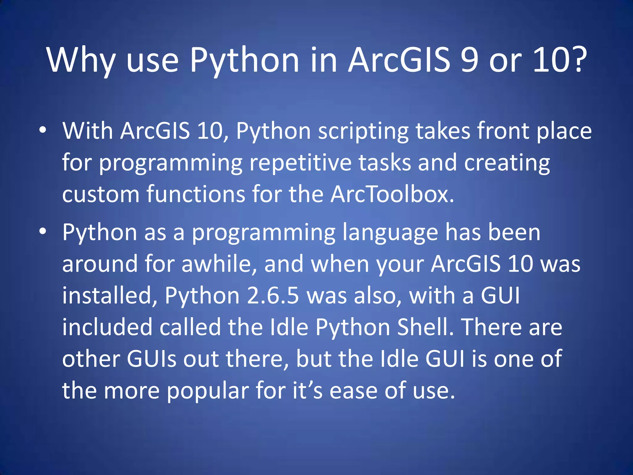 ArcGIS Python Programming (3Nov11) | PPT
