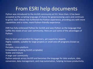 ArcGIS Python Programming (3Nov11) | PPT