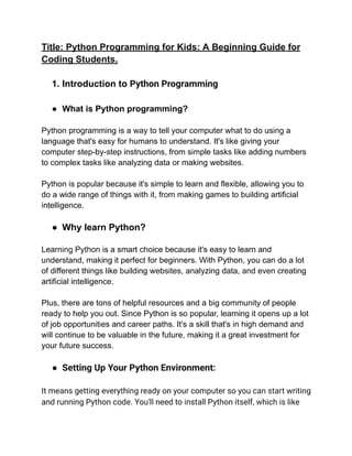 Python Programming for Kids: A Beginning Guide for Coding Students.