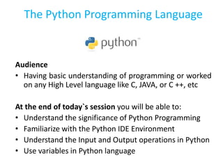 Python programming workshop session 1 | PPT