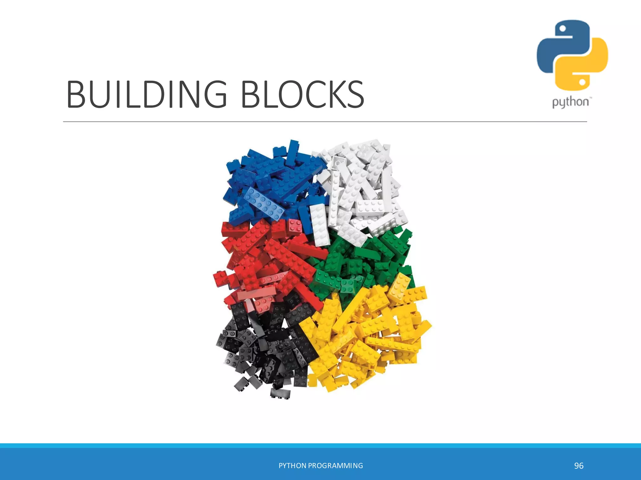 BUILDING BLOCKS
PYTHON PROGRAMMING 96
 