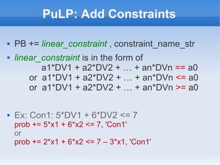 Tutorial: Python, PuLP and GLPK | PDF | Programming Languages | Computing