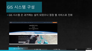 GIS 시스템 구성
 GIS 시스템 은 과거에는 설치 되었으나 점점 웹 서비스로 진화
5페이지
GIS 시스템의 구성
두 번째 기술 세 번째 기술 결론
 