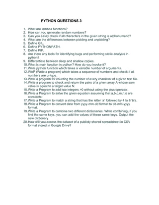 PYTHON INTERVIEW QUESTIONS-3 | PDF