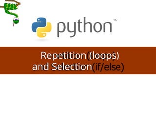 Repetition (loops)
and Selection
(if/else)
 