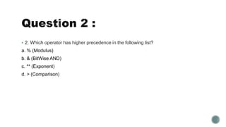 PYTHON QUIZ - 1.pptx | Programming Languages | Computing