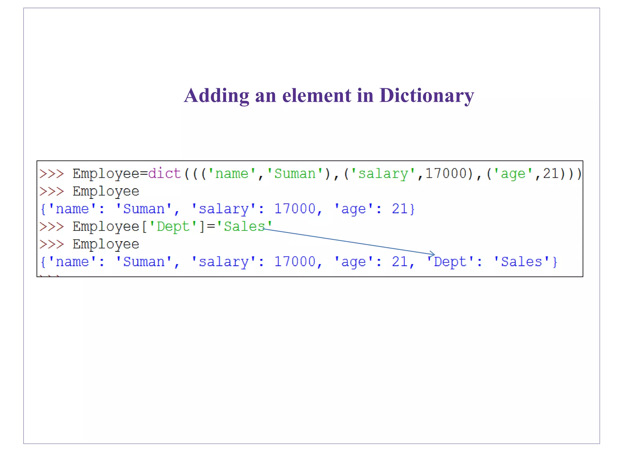 Adding an element in Dictionary
 