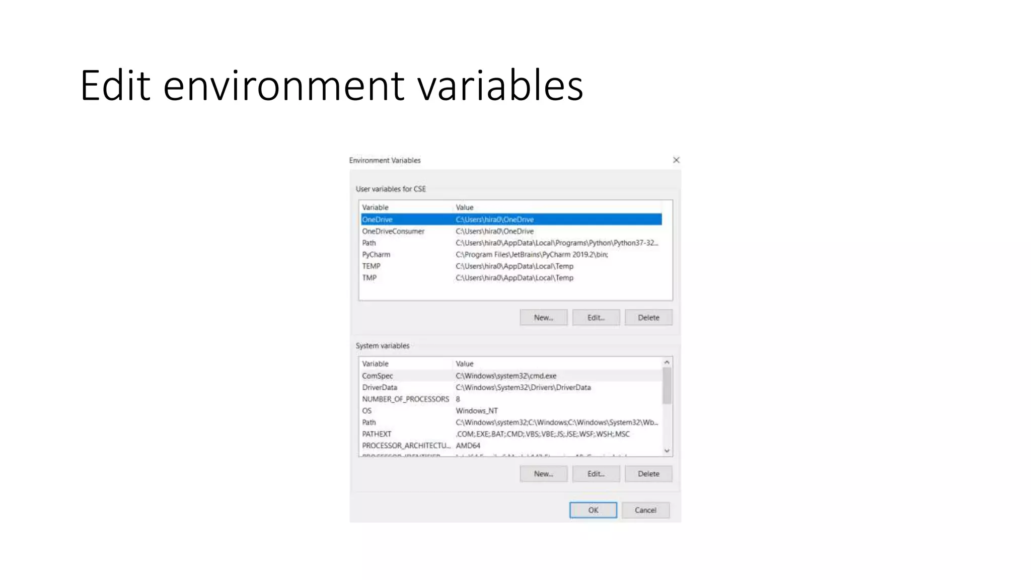 Edit environment variables