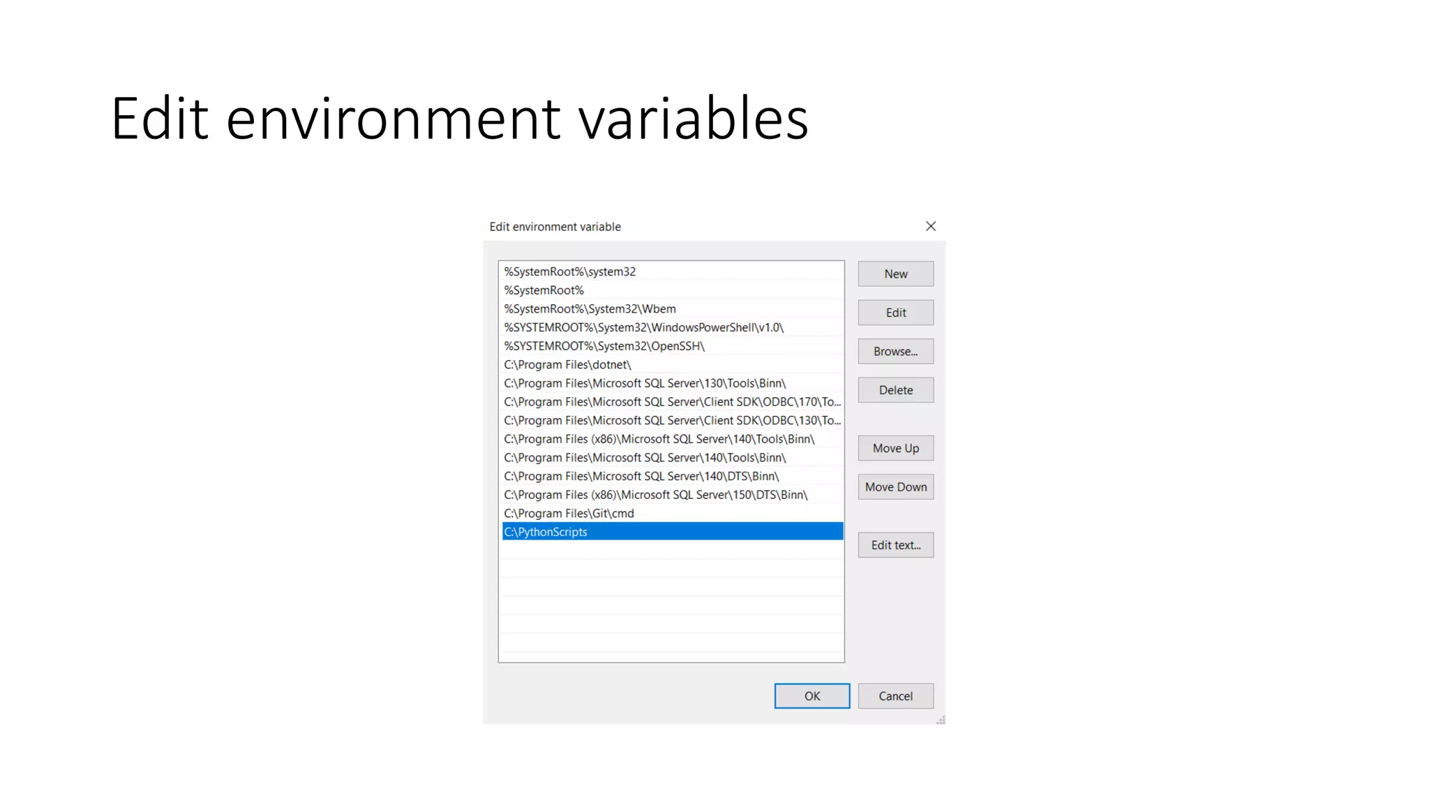 Edit environment variables