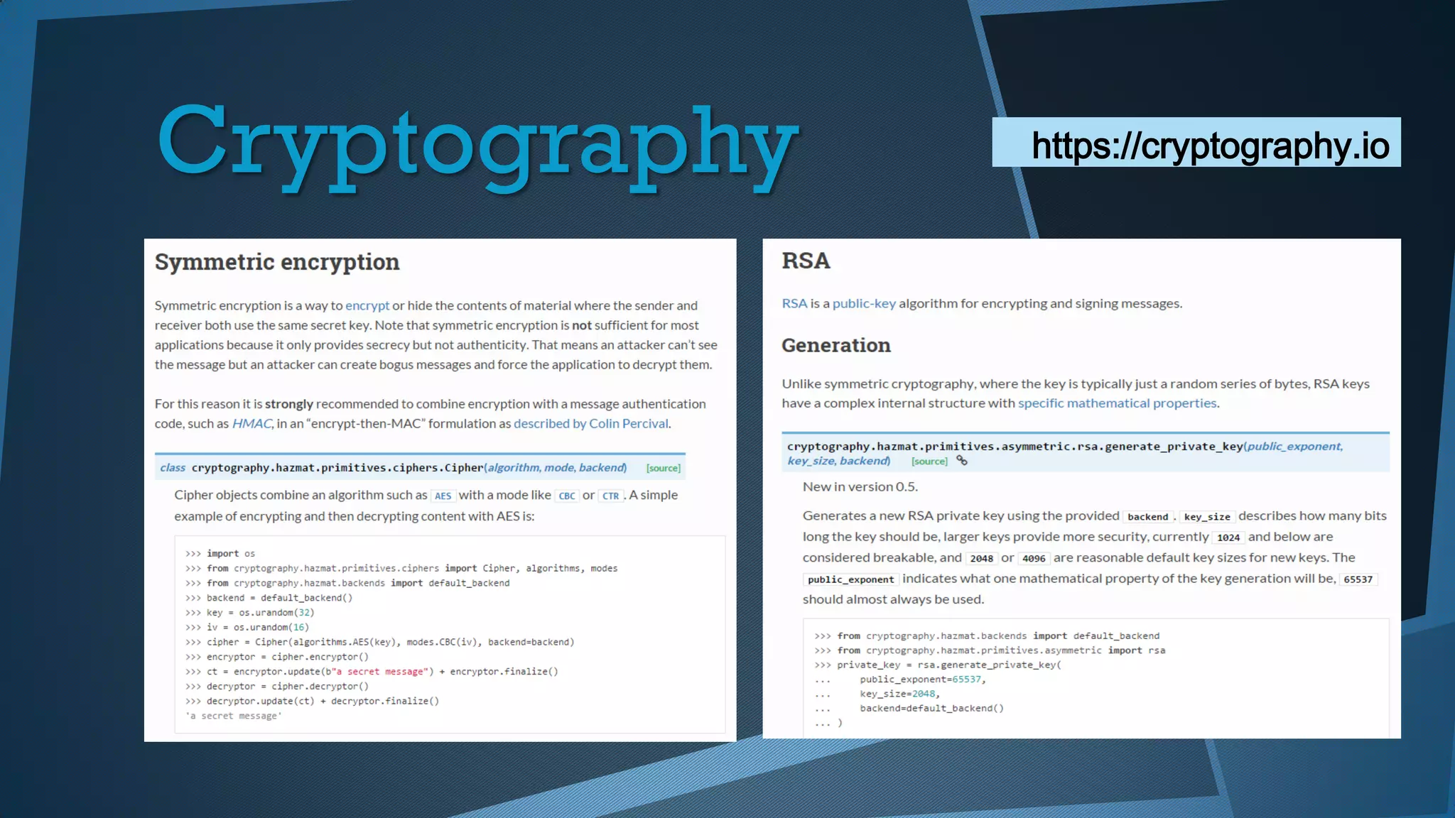 Cryptography https://cryptography.io
 