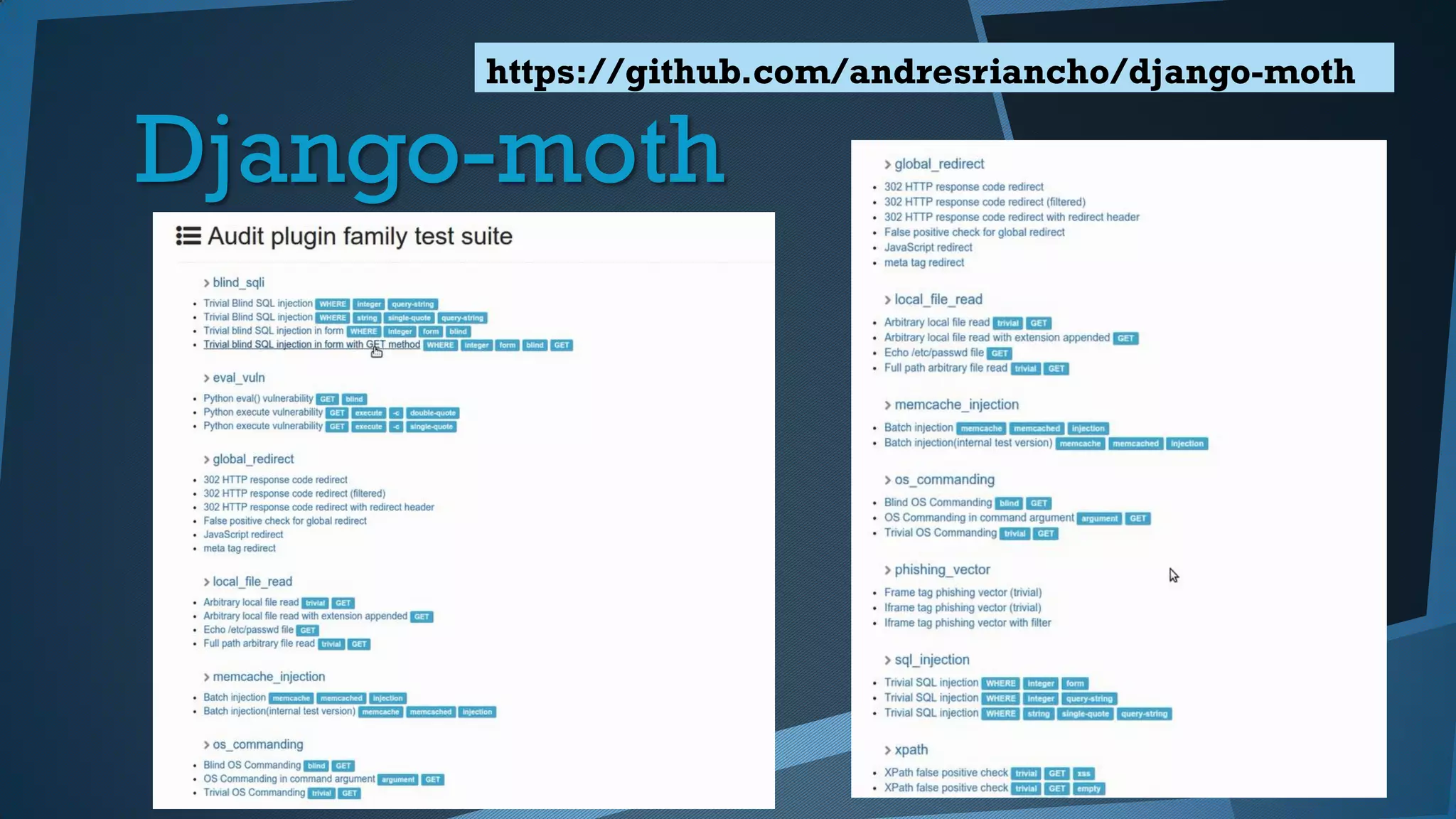 Django-moth
https://github.com/andresriancho/django-moth
 