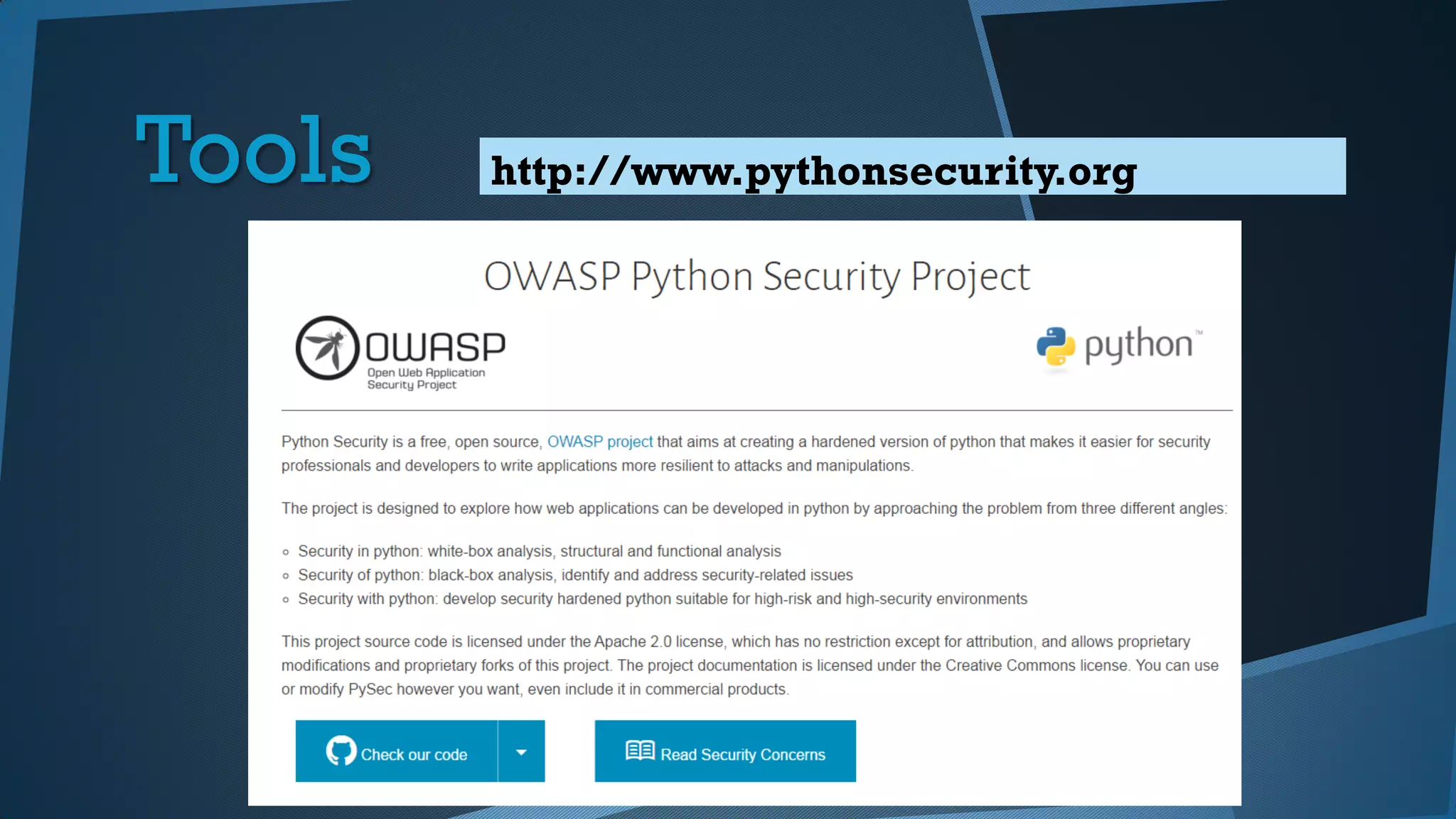 Tools http://www.pythonsecurity.org
 