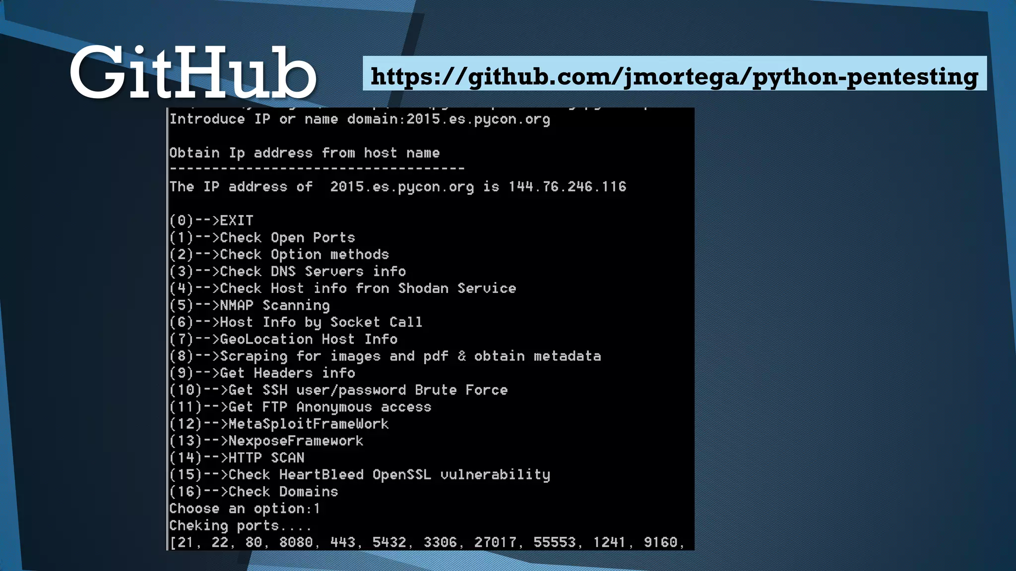 GitHub https://github.com/jmortega/python-pentesting
 