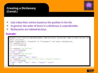 Python Dynamic Data type List & Dictionaries | PPTX