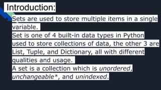 Python sets an introduction to python sets | PPT