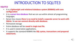 Python SQite3 database Tutorial | SQlite Database | PPT
