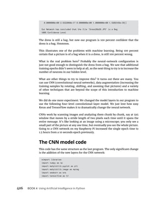 BOOK 4
0.0000000e 00 2.9322060e-17 0.0000000e 00 1.0000000e 00 1.5202169e-39]]
Our Network has concluded that the file 'Dress28x28.JPG' is a Bag
100% Confidence Level
The CNN model code
#import libraries
import numpy as np
import matplotlib.pyplot as plt
import matplotlib.image as mpimg
import seaborn as sns
import tensorflow as tf
 