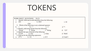 PPT ON PYTHON TOKENS FOR CLASS XI COMP SC | PPTX