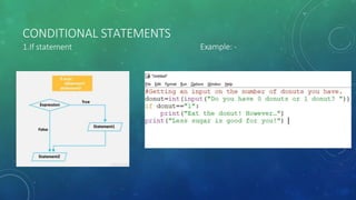 CONDITIONAL STATEMENTS
1.If statement Example: -
 